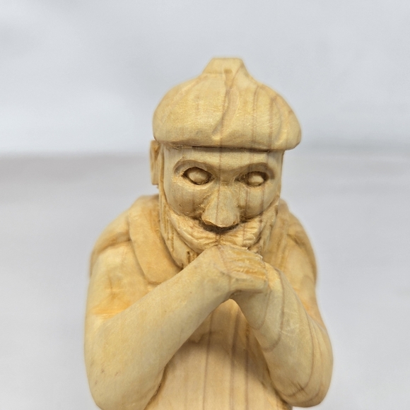 Nativity Shepard Praying Before Baby Jesus Wood Hand Carved By R. Herrenbruck - Picture 2 of 11